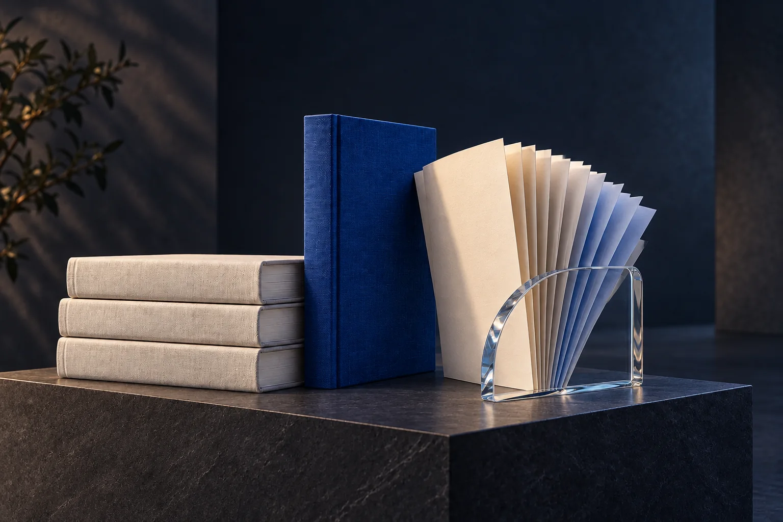 Books and paper brought into a clear, ordered arrangement